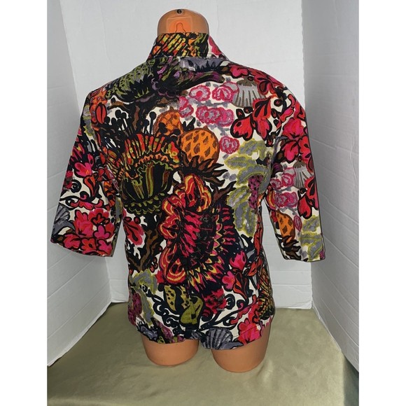 Additions by Chicos Colorful Hawaiian Luau floral Button Artsy Fun Jacket Top 1 - Picture 4 of 11